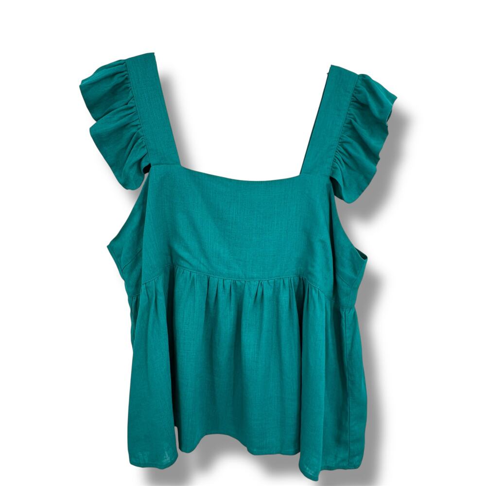 Umgee blouse women's large linen blend ruffle sleeve babydoll green boho beach